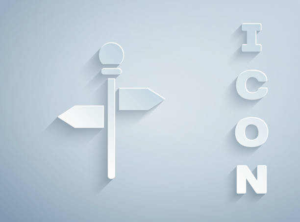 istock Paper cut Road traffic sign. Signpost icon isolated on grey background. Pointer symbol. Street information sign. Direction sign. Paper art style. Vector 1269846865
