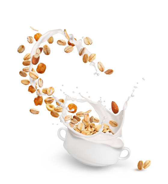 Oatmeal with nuts and raisins. Oatmeal with milk
