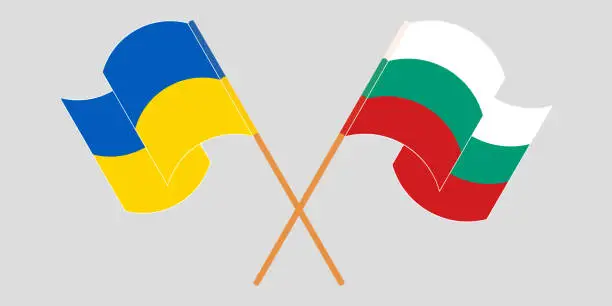 Vector illustration of Crossed and waving flags of the Ukraine and Bulgaria
