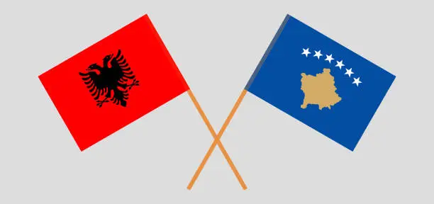 Vector illustration of Crossed flags of Kosovo and Albania
