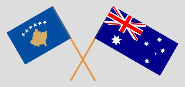 Vector illustration of Crossed flags of Kosovo and Australia