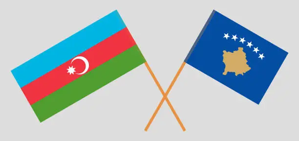 Vector illustration of Crossed flags of Kosovo and Azerbaijan
