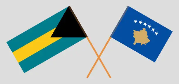 Vector illustration of Crossed flags of Kosovo and Bahamas