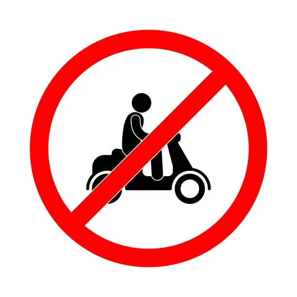 Vector illustration of prohibiting motorcycle sign, isolated motorcyclist symbol in red circle