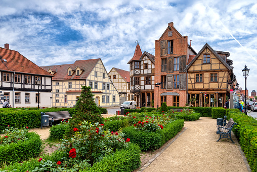 The idyllic small park in the old town of the Tangermünde