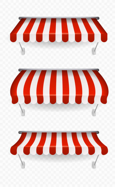 istock Realistic set of striped red and white awnings 1269857957