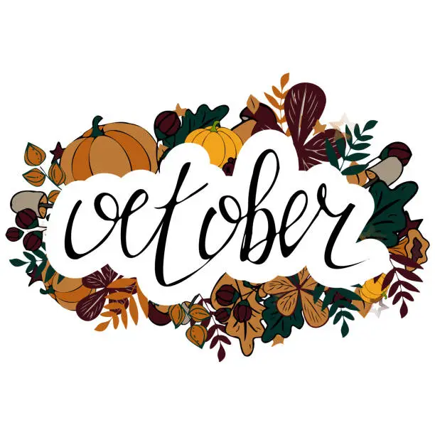Vector illustration of October lettering typography.