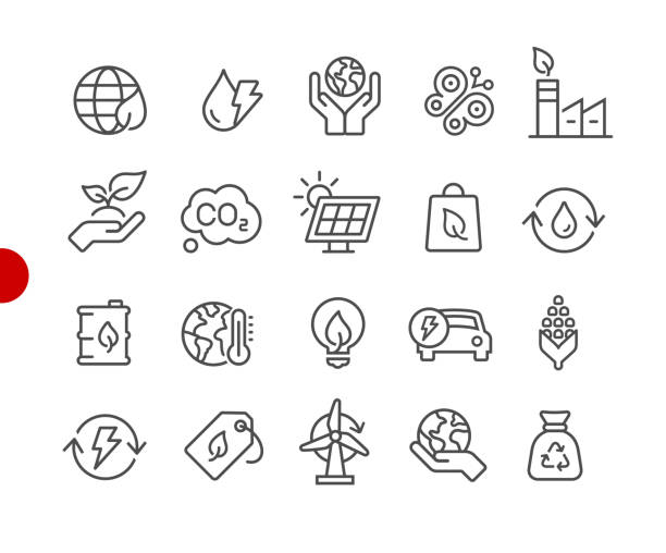 Ecology & Renewable Energy Icons // Red Point Series Vector line icons for your digital or print projects. vector symbol planet earth stock illustrations