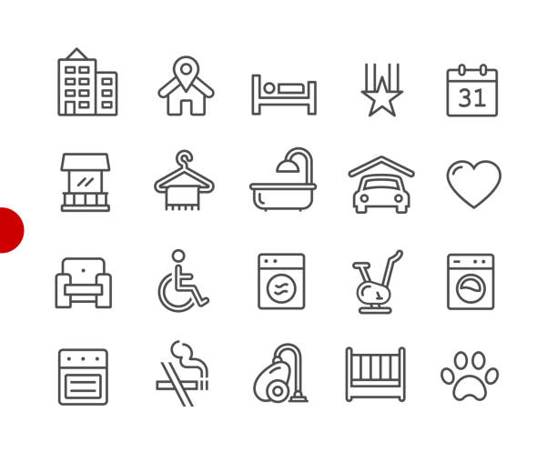 Hotel & Rentals Icons 2 of 2 // Red Point Series Vector line icons for your digital or print projects. bed and breakfast stock illustrations