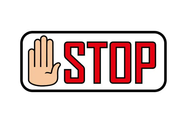 Vector illustration of Hand and stop text vector illustration