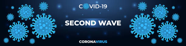 illustrazioni stock, clip art, cartoni animati e icone di tendenza di infezione da coronavirus, seconda ondata covid-19, striscione medico blu scuro. - 2nd base