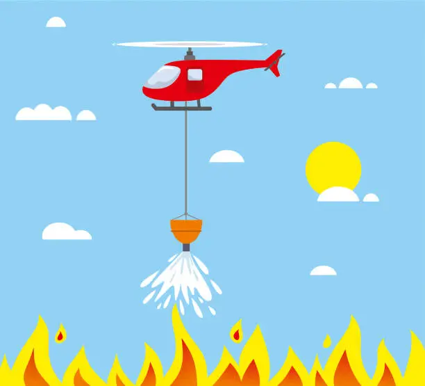 Vector illustration of Fire fighter helicopter cartoon illustration