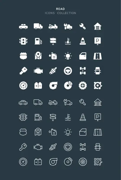 Vector illustration of Flat & Line Road Icons