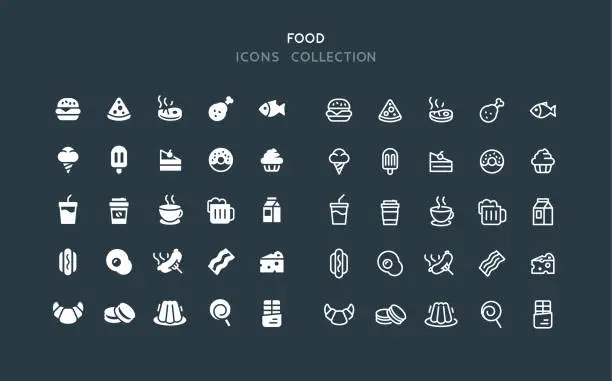 Vector illustration of Flat & Line Food Icons