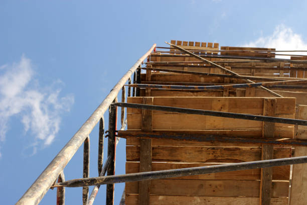 istock scaffolding on a blue sky background, bottom view 1269863269