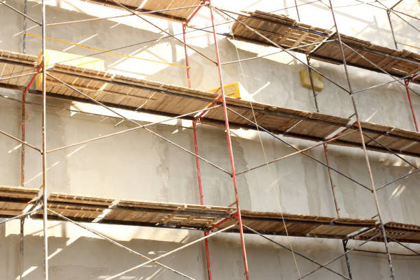 istock scaffolding installed near a multi-storey building, wall insulation, repair work 1269863271