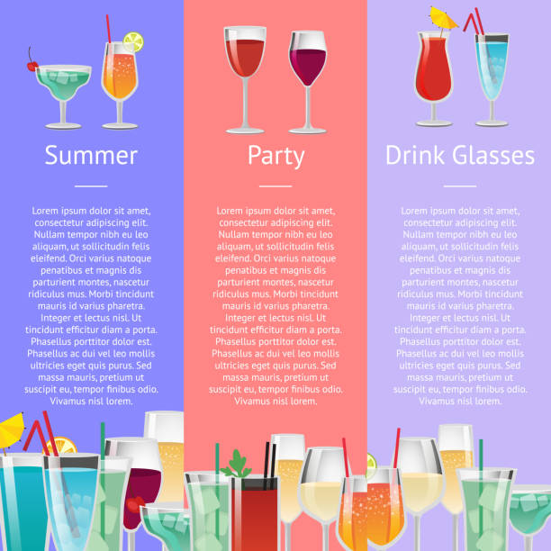 illustrazioni stock, clip art, cartoni animati e icone di tendenza di drink estivo bicchieri bevande alcoliche - martini brand vermouth