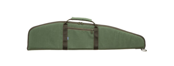 Green soft case for guns isolated for white background. Bag for storing and transporting weapons.