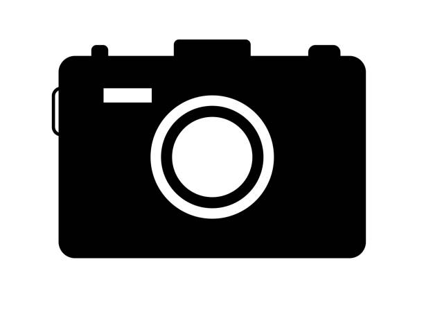Camera icon. Symbol of photo, snapshot. Silhouette for photography, image and picture. Black simple icon of camera with flash, capture, lens and button. Sign of photograph and photocamera. Vector Camera icon. Symbol of photo, snapshot. Silhouette for photography, image and picture. Black simple icon of camera with flash, capture, lens and button. Sign of photograph and photocamera. Vector. camera flash photos stock illustrations