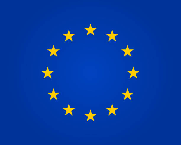 ilustrações de stock, clip art, desenhos animados e ícones de flag eu. european union. symbol of europe. stars in round. circle icon for schengen. euro ring of community. sign of parliament, standards and council of europa. blue banner with yellow stars. vector - european union flag european community europe flag