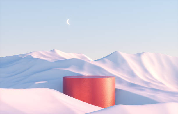 istock Abstract winter scene with geometrical forms, arch with a podium in natural light. surreal background. 1269870346