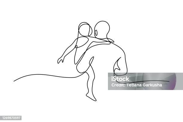 Father With Daughter Stock Illustration - Download Image Now - Father's Day, Father, Line Art