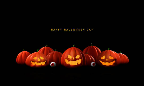 istock happy halloween design with pumpkins. space for text. 3D illustration 1269876378