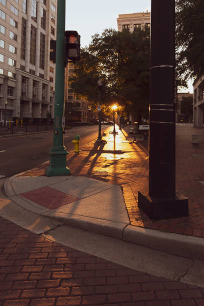 istock Evening walk through downtown city of Norfolk brick walkway 1269878607