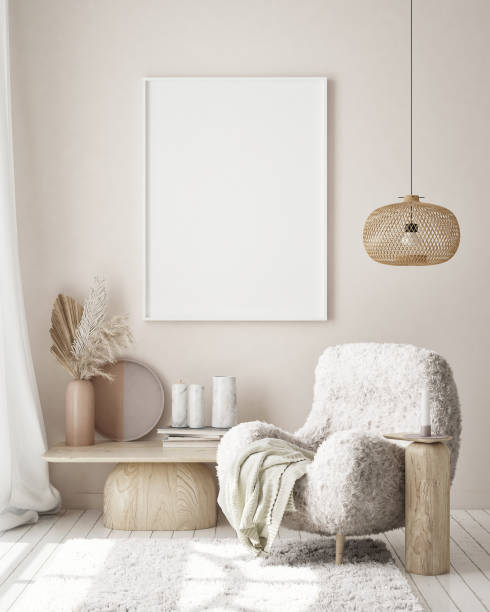 istock mock up poster frame in modern interior background, scandinavian style, 3D render 1269878932