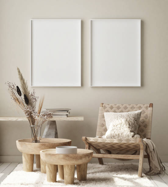 istock mock up poster frame in modern interior background, scandinavian style, 3D render 1269878986