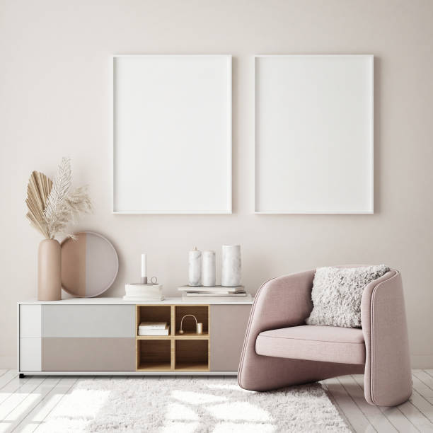 istock mock up poster frame in modern interior background, scandinavian style, 3D render 1269878994