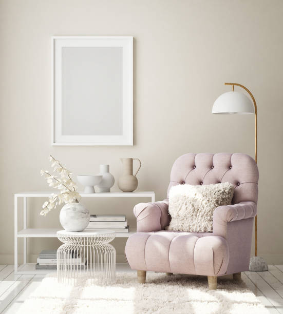 istock mock up poster frame in modern interior background, scandinavian style, 3D render 1269879098