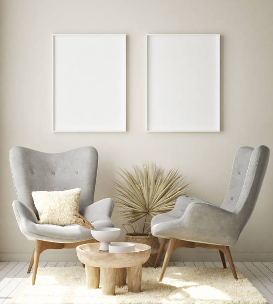 istock mock up poster frame in modern interior background, scandinavian style, 3D render 1269879103