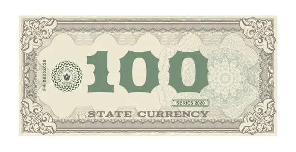 Vector illustration of Vector money banknotes. Fake money illustration with floral border. Classical vintage style. Back sides of money bills
