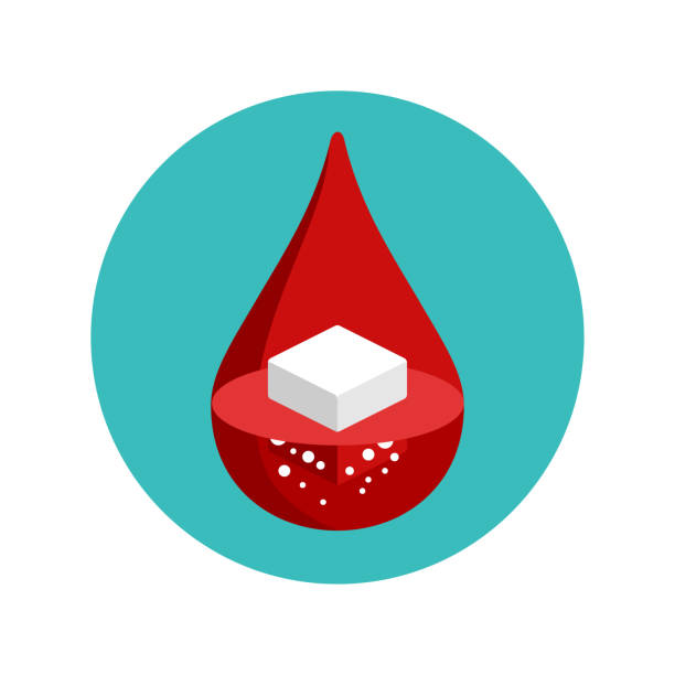 ilustraciones, imágenes clip art, dibujos animados e iconos de stock de icono de la diabetes - cubo de azúcar dentro de la gota de sangre - diabetes