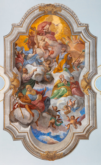 Catania - The ceiling fresco of Apotheosis of St. Joseph in church Chiesa di San Giuseppe in Transito by Olivio Sozzi (1754).