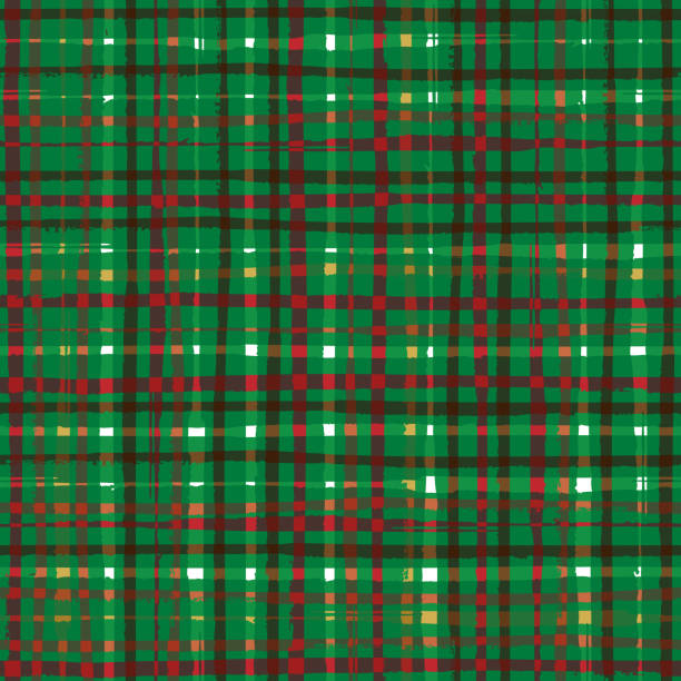 illustrazioni stock, clip art, cartoni animati e icone di tendenza di sfondo vettoriale senza cuciture plaid. moderno sfondo rosso verde in stile tartan. la griglia pittorico della pennellata si ripete in colori festivi. stampa geometrica su stoffa per natale, prodotti stagionali - brush stroke holiday painterly effect vector