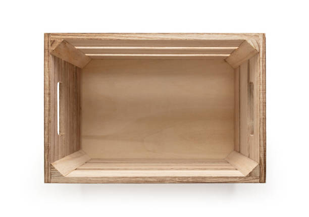 istock Empty wooden box, isolated from the white background. top view 1269894400