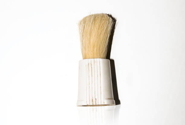 istock Barbershop. shaving objects with copy space, Brush for shaving beard along with bowl, Top view 1269898226