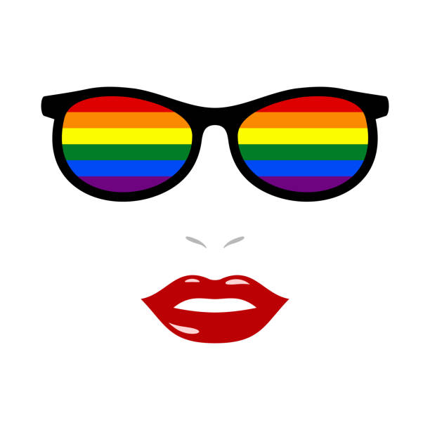 illustrazioni stock, clip art, cartoni animati e icone di tendenza di labbra e occhiali da donna con bandiera lgbt - homosexual human lips lesbian rainbow