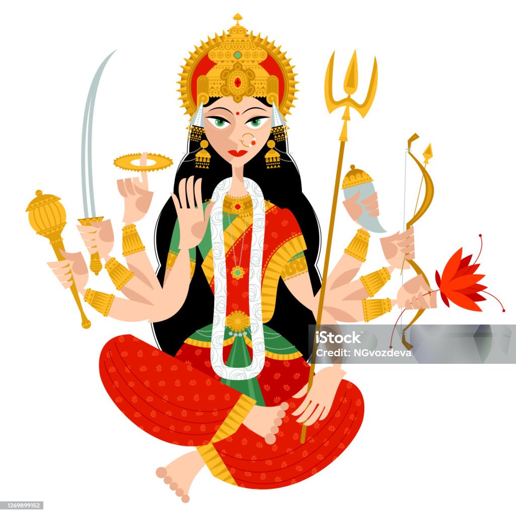 Indian Autumn Festival Navratri Durga Puja Goddess Durga Stock Illustration  - Download Image Now - iStock