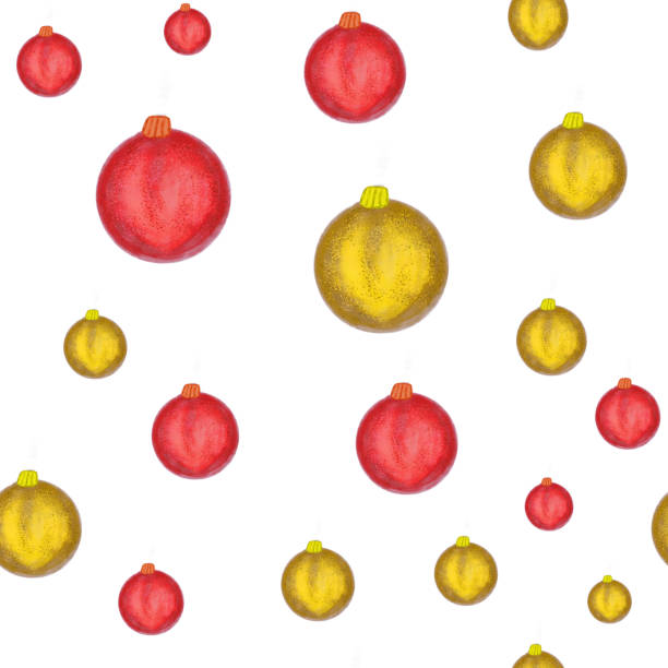 istock Red and golden Christmas balls on white background. Seamless pattern. Watercolor hand drawing. Print, packaging, wallpaper, textile design 1269899196
