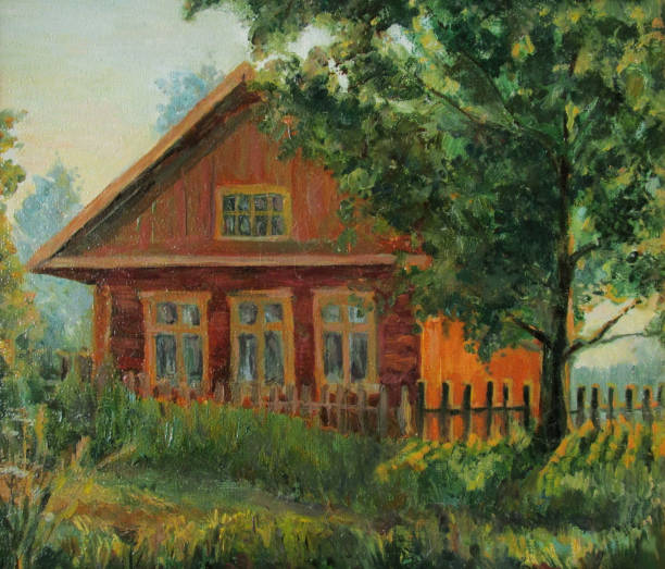 istock Old country house, evening landscape, oil painting 1269900637
