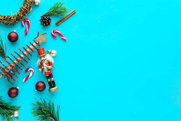 istock Christmas figures on a blue background. Copy space. 1269902296