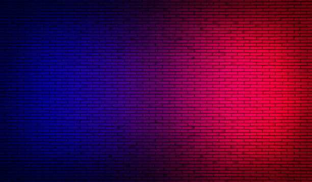 istock Studio dark room with lighting effect red and blue on black brick wall grunge texture background for interior decoration. 1269914663