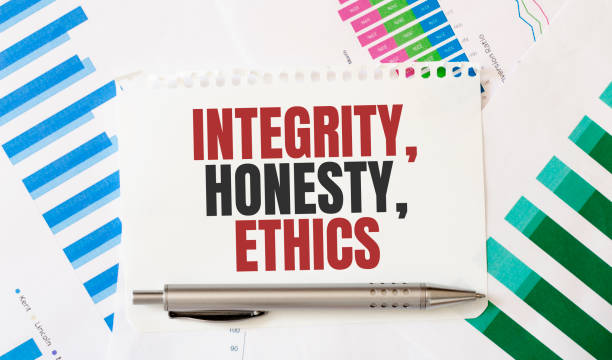 istock Card with text INTEGRITY, HONESTY, ETHICS. Diagram and white background 1269916325