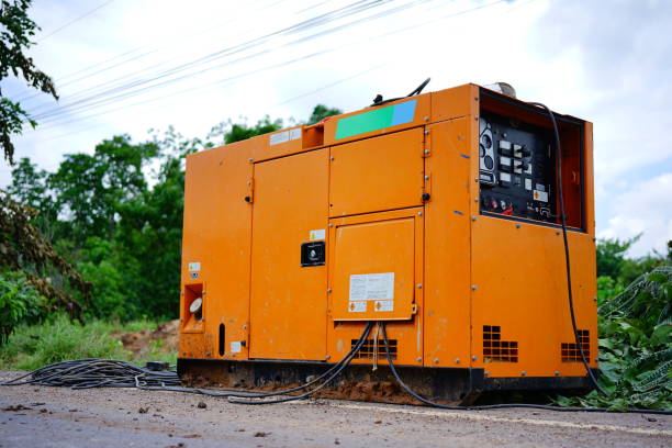 Yellow Auxiliary Diesel Generator for Emergency Electric Power Outdoor Mobile diesel generator for emergency electric power glitch generator stock pictures, royalty-free photos & images