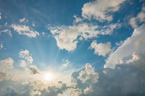 Stock photograph of Sun with sun rays and skyscape.