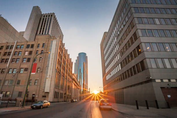 Sunset in financial district downtown Winnipeg Manitoba Canada Sunset in the financial district of downtown Winnipeg Manitoba Canada winnipeg photos stock pictures, royalty-free photos & images