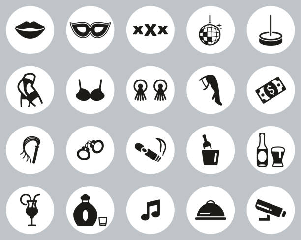 Strip Club Icons Black & White Flat Design Circle Set Big This image is a illustration and can be scaled to any size without loss of resolution. strip club stock illustrations